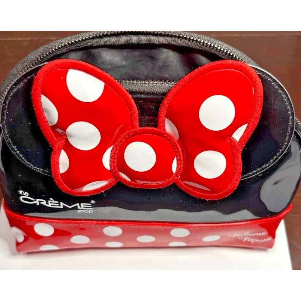The Creme Shop Disney Minnie Mouse Makeup Bag Red Black Polka Dot Cosmetic Pouch